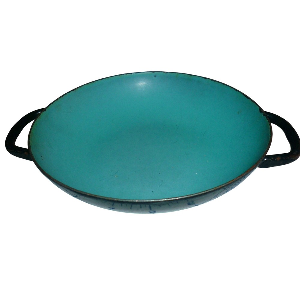 Vintage D Antonio Sizzling Servers Enamel‎ Pan Teal Blue Two Handle Italy MCM